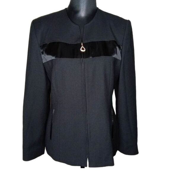 Oleg Cassini Classic Lined Zip Front Casual/Dress Black Jacket - 6 - Picture 1 of 11